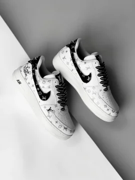 Nike air force 1 X Louis Vuitton - ابيض صح  اسود