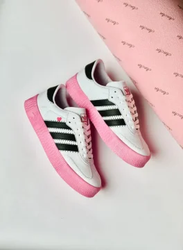 Adidas Samba Rose - ابيض خط اسود نعل زهري