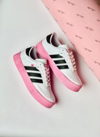 Adidas Samba Rose - ابيض خط اسود نعل زهري